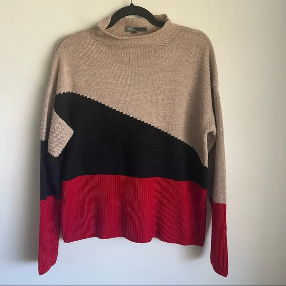 89th & Madison Color block Mock neck sweater size large - Picture 1 of 5